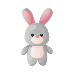 Cute soft toy baby teddy bunny.  Toy from plush for children, nursery. Baby shower invitation. It's a girl. Hello baby celebration, holiday, event. Banner, flyer. Cartoon illustration