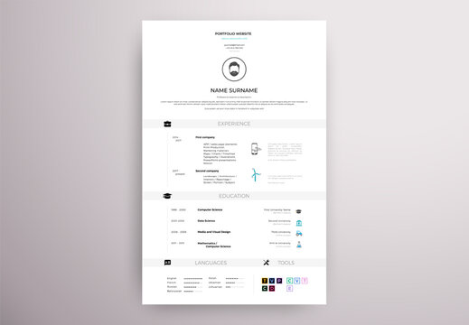 vertical page template with CV resume design