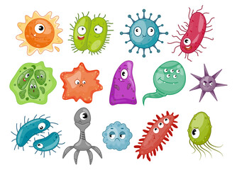 Set of cute microbes and viruses