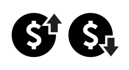 Dollar price up down icon vector. Increasing and decreasing currency value sign symbol