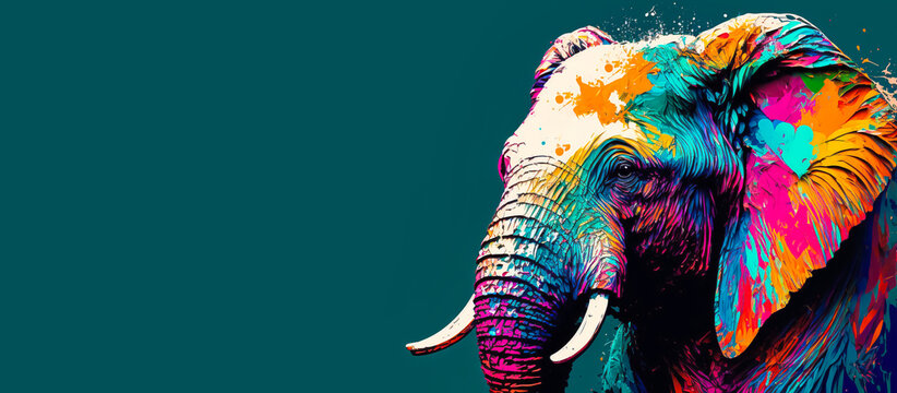 Abstract painting concept. Colorful art of an african elephant. African culture. Generative AI.