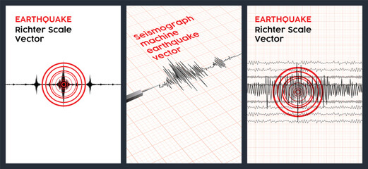 Seismograph machine earthquake vector. Richter scale.