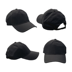 3d rendering of black cap hat template from various angles of perspective view