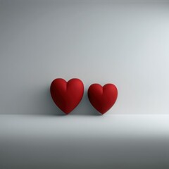 Two red hearts, one large and one small, side by side. Created using generative AI and image editing software.