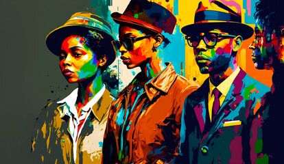 Fototapeta premium Abstract painting concept. Colorful art portrait of people. African culture. Generative AI.