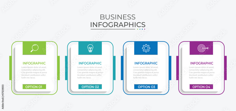 Fototapete process business infographic thin line with square template design with icons and 4 options or steps