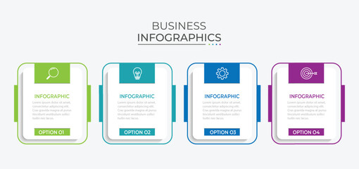 Process business infographic thin line with square template design with icons and 4 options or steps