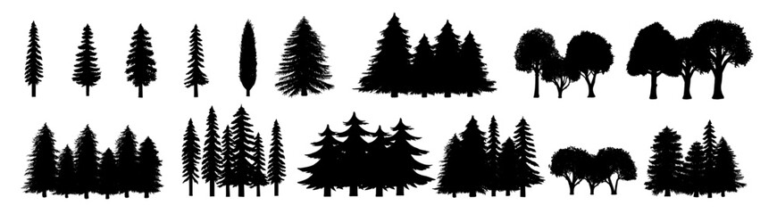Assorted pine tree vector set icon