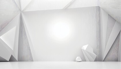 Soft light white abstract stage in elegant futuristic geometric style with simple lines and corners, polygons as background for advertisement, presentation products, and design. Generative AI