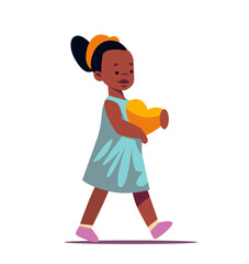 little girl holding orange heart cute african american child in dress female cartoon character