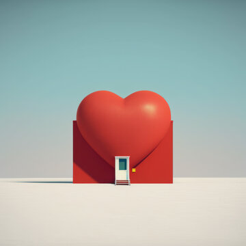 Big Heart House under the blue sky. Created using generative AI and image editing software.