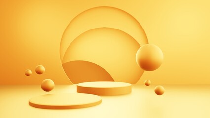 3d rendering of yellow abstract circle geometric background minimal. Scene for advertising, technology, showcase, food, banner, cosmetic, baby, kid, fashion, metaverse. Illustration. Product display