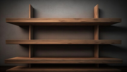 Fototapeta na wymiar Empty wooden shelves with copy space. AI generative image.