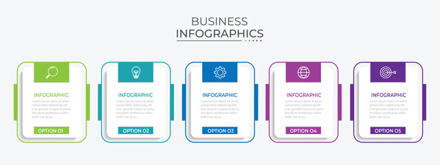 Process business infographic thin line with square template design with icons and 5 options or steps