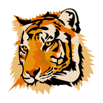 Tiger head profile, vector image isolated on a white background. Abstract illustration, simplified spots in layers. Suitable for printing on banner and flyer