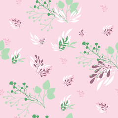 Modern floral seamless pattern. Digital drawn illustration. Can be used as textile fabric or wallpaper, cards, invitations, decorative paper