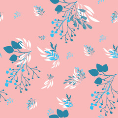 Modern floral seamless pattern. Digital drawn illustration. Can be used as textile fabric or wallpaper, cards, invitations, decorative paper