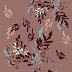 Modern floral seamless pattern. Digital drawn illustration. Can be used as textile fabric or wallpaper, cards, invitations, decorative paper