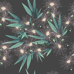 Modern floral seamless pattern. Digital drawn illustration. Can be used as textile fabric or wallpaper, cards, invitations, decorative paper