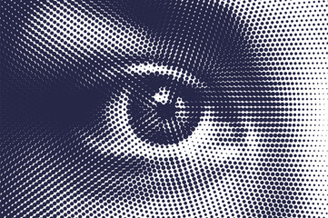 Vector human eye illustration made by halftone patter. - obrazy, fototapety, plakaty