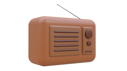 3D Radio brown color perspective side view isolated on white background