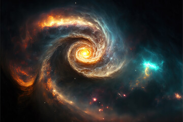 Fototapeta premium Purple, red and blue space with stars. Fantasy galaxy generative AI background