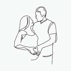 continuous line, one line
mother father son pregnant mother husband care family illustration hand drawn simple vector