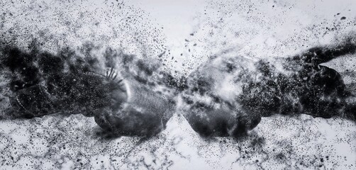 ボクシングの概念で拳と拳がぶつかり合う3dイラスト