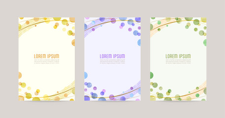 Fototapeta premium Vector card design template with colorful watercolor bubbles, gold lines