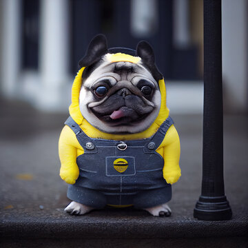 adorable ai generated Pug, dressed as a funny cartoon character