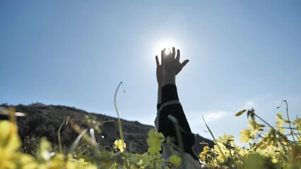 Woman's hands playing with the sun 
