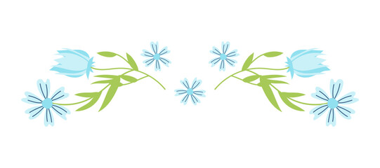 Blossom flowers decoration, isolated on white background. Floral spring decorative element, flower divider for wedding invitation, Women's Day. Springtime vector flowers composition for Mother's Day