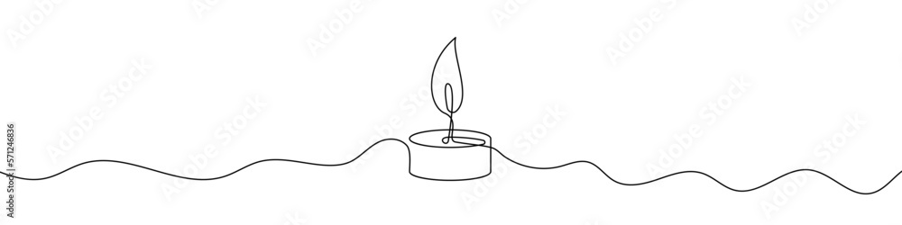 Poster continuous line drawing of candle. candle one line icon. one line drawing background. vector illustr