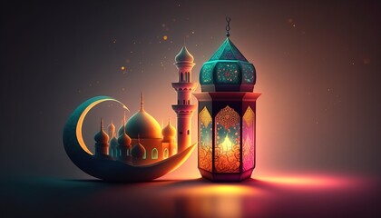 Holy Ramadan Kareem moon. Month of fasting for Muslims. Generative AI