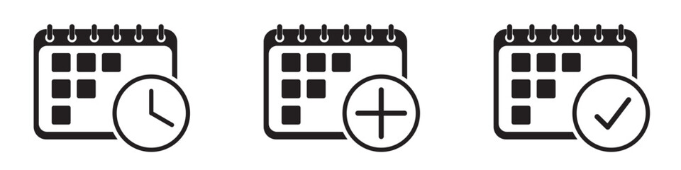 Calendar icon. Calendar planner icon collection. Reminder organizer event signs. Calendar notification icon. Business plan schedule. Stock vector