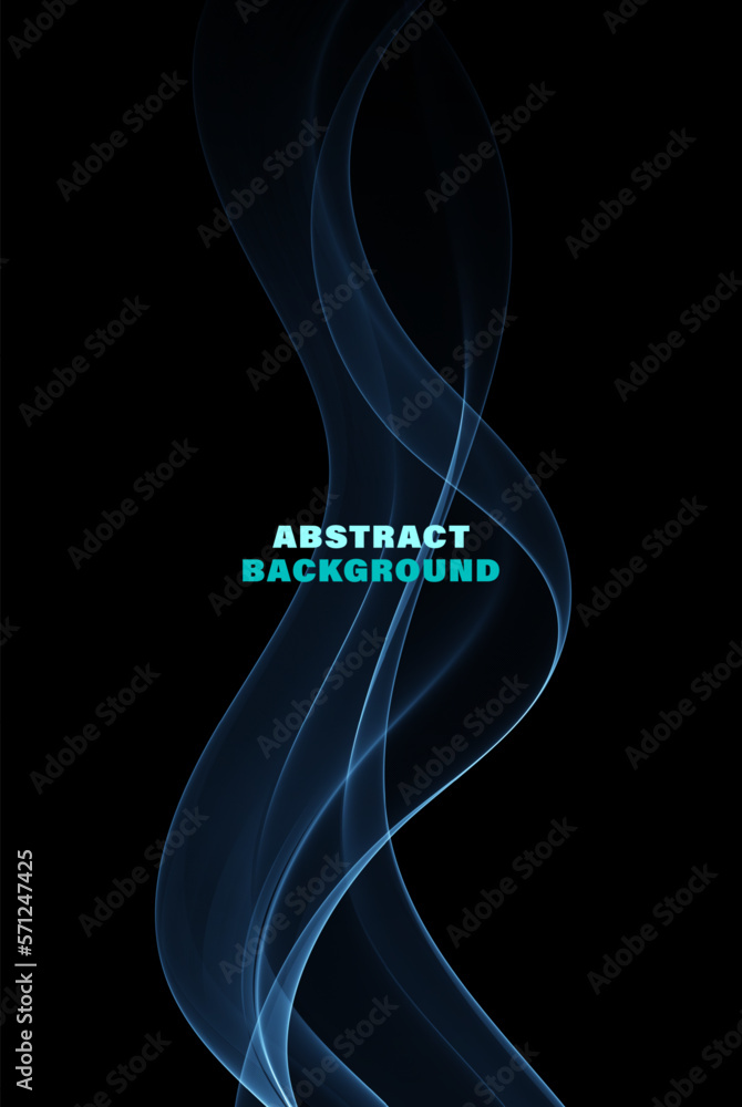 Poster abstract shiny blue wave design element on dark background. science or technology, wavy element desi