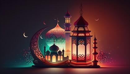 Fototapeta premium Holy Ramadan Kareem moon. Month of fasting for Muslims. Generative AI