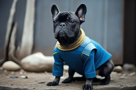 adorable ai generated French bulldog, dressed as a space captain