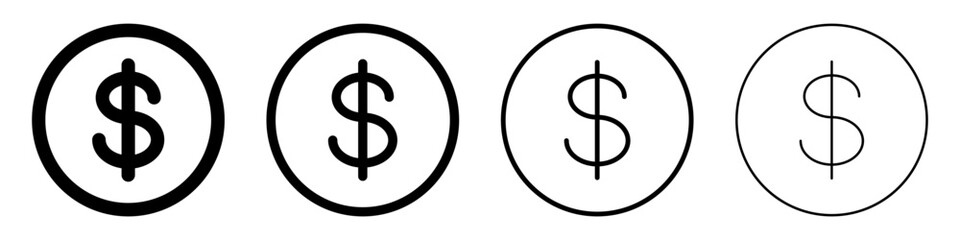 Dollar symbol icons. Set of dollar coin icons. Cash sign. Vector illustration.