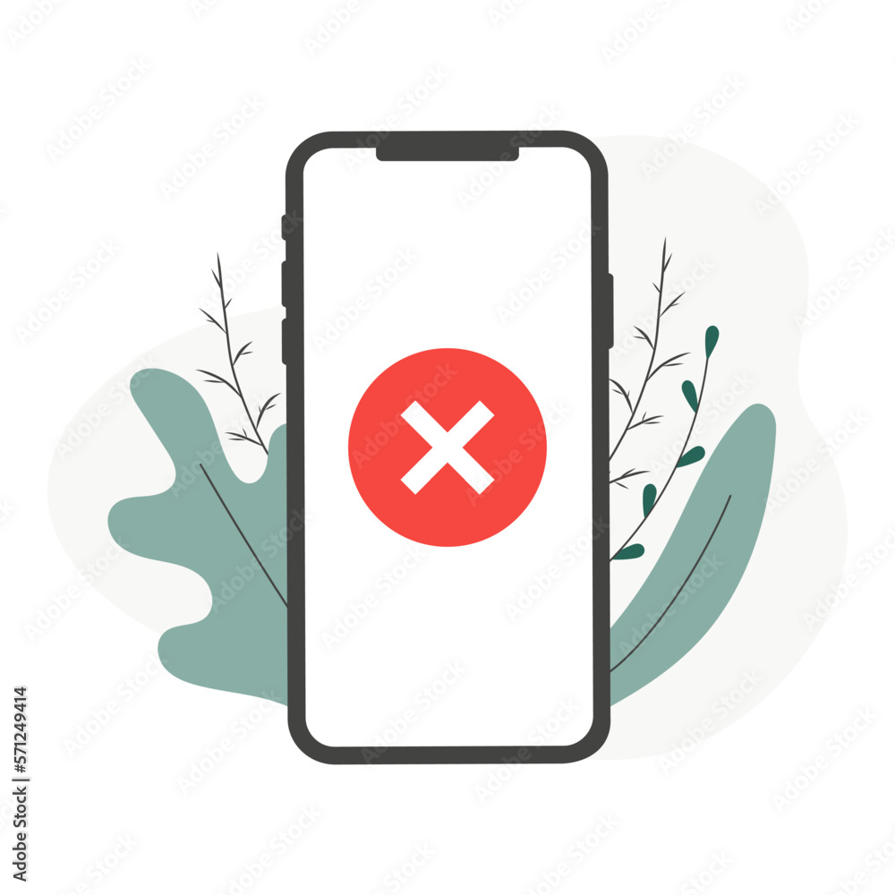 Aufkleber cross mark on mobile phone screen. flat vector illustration. smartphone and x mark button. close app