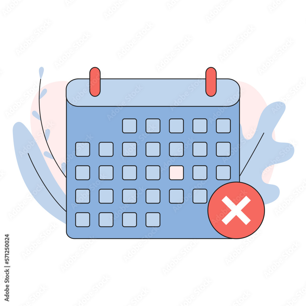 Poster calendar with cross mark icon vector. cancel event icon. wrong day on calendar icon. vector flat car