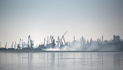 smoke after the explosion in the sea in Ukraine