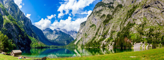 Fototapeta na wymiar lake Obersee. Lake Koenigssee, Berchtesgadener Land, Bavaria, Germany