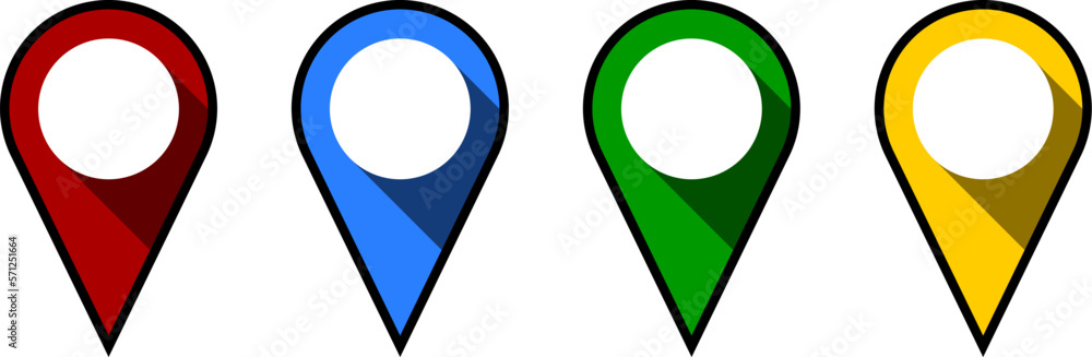 Poster location pointer pin or you are here marker hotspot symbol sign icon set with 3d shadow effect and c