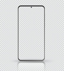 Realistic vector smartphone with transparent screen isolated on transparent background.
