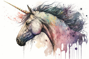 Watercolored unicorn, generative ai
