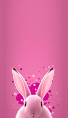 Vertical photograph with 2 rabbit ears coming out from the bottom with a pink background. graphic resource. Space to place text
