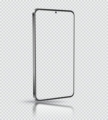 Realistic vector smartphone with transparent screen isolated on transparent background.