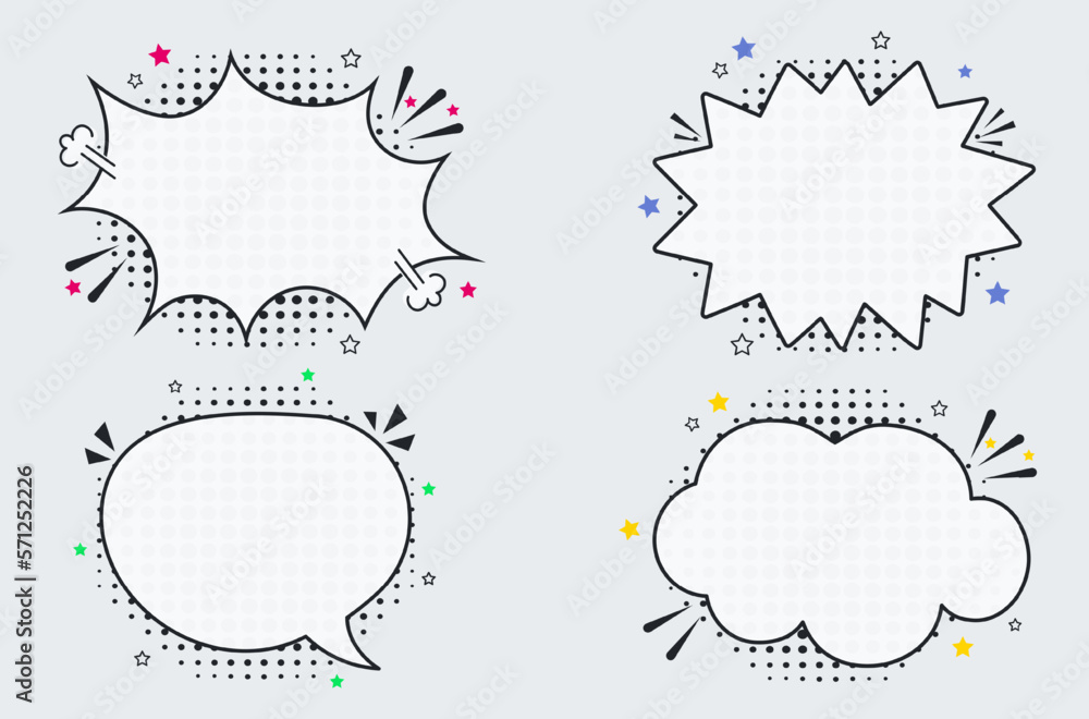 Poster comic empty speech bubbles on halftone dots background in retro pop art style. vector set of dynamic