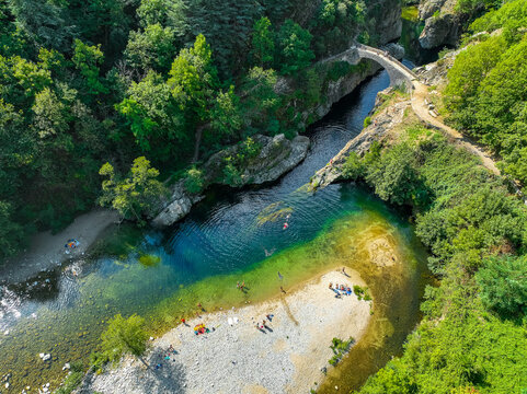 Le pont du diable or Devil Bridge ain Thueyts village in the Ardeche department in southern France.